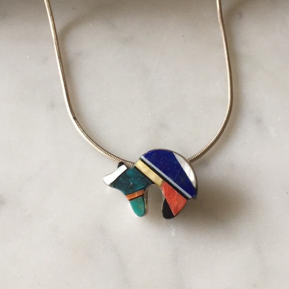 Vintage Charlie Bowie Navajo Native American Bear Pin and Pendant - Picture 8 of 14